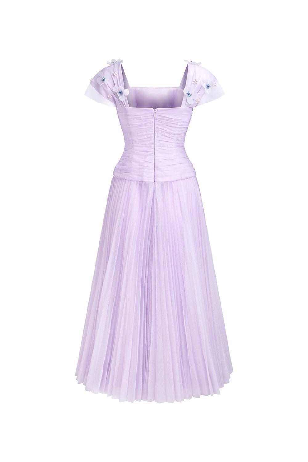 Angelic A-line Square Neck Tulle Ankle Length Dress - MEAN BLVD
