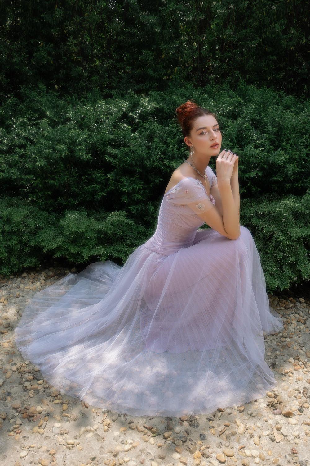 Angelic A-line Square Neck Tulle Ankle Length Dress - MEAN BLVD