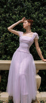 Angelic A-line Square Neck Tulle Ankle Length Dress - MEAN BLVD