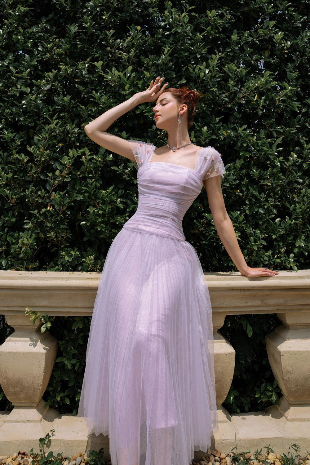 Angelic A-line Square Neck Tulle Ankle Length Dress - MEAN BLVD