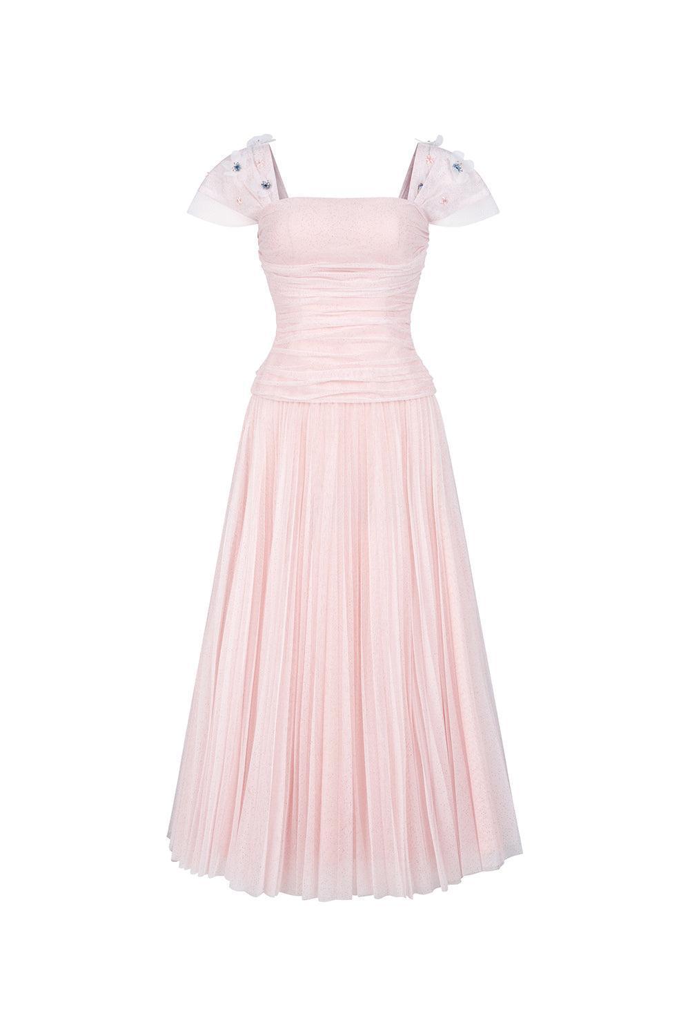 Angelic A-line Square Neck Tulle Ankle Length Dress - MEAN BLVD