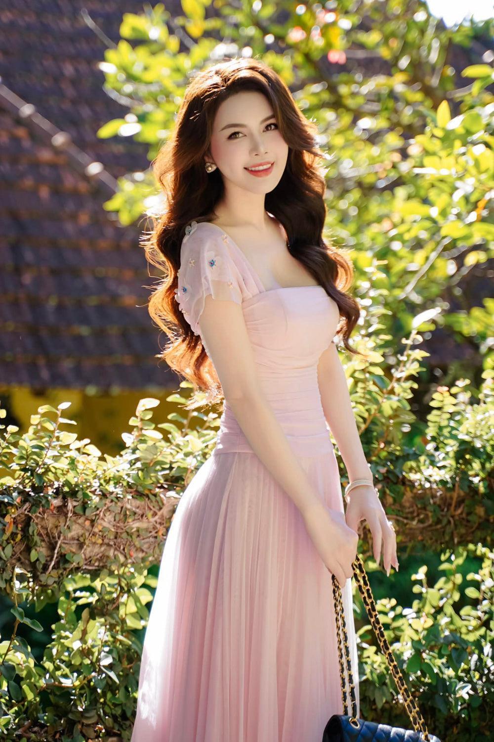 Angelic A-line Square Neck Tulle Ankle Length Dress - MEAN BLVD
