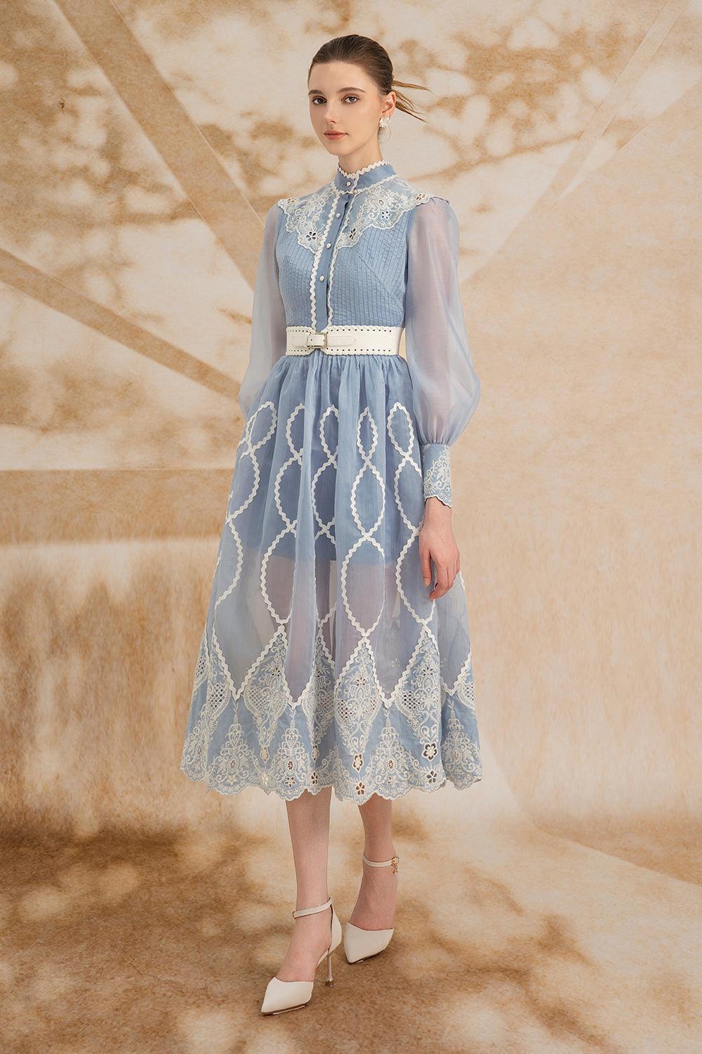 Angelica A-line High Neck Organza Midi Dress - MEAN BLVD