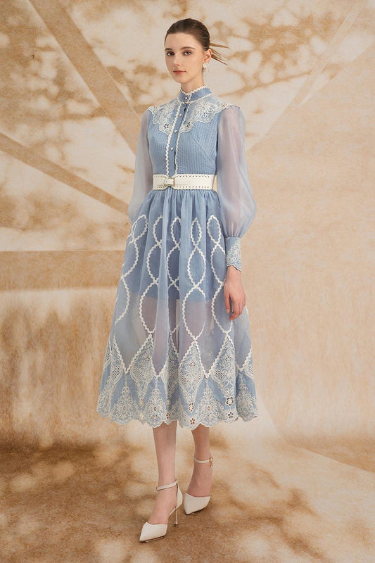 Angelica A-line High Neck Organza Midi Dress - MEAN BLVD