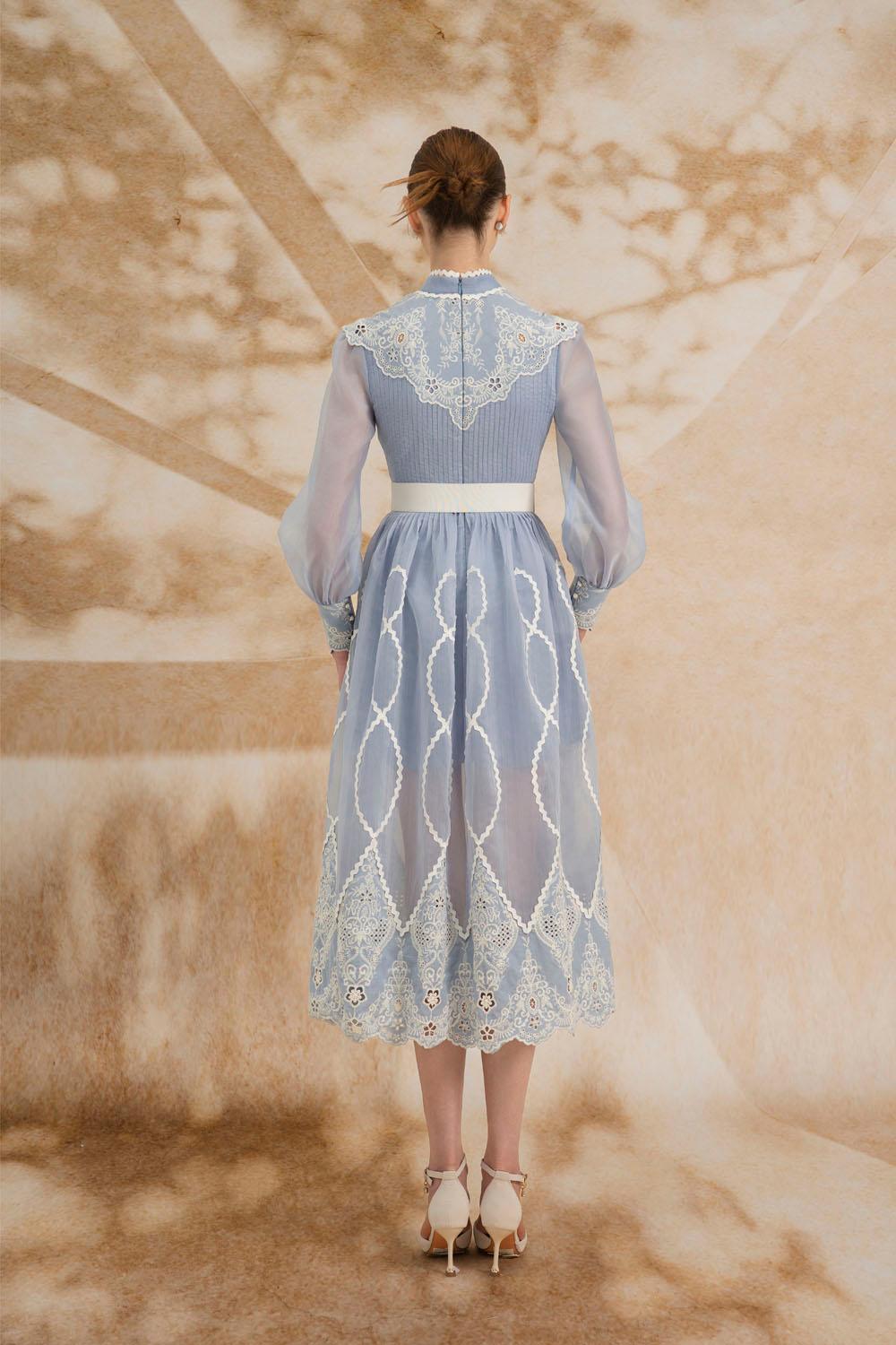 Angelica A-line High Neck Organza Midi Dress - MEAN BLVD