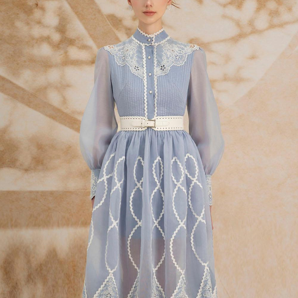 Angelica A-line High Neck Organza Midi Dress - MEAN BLVD