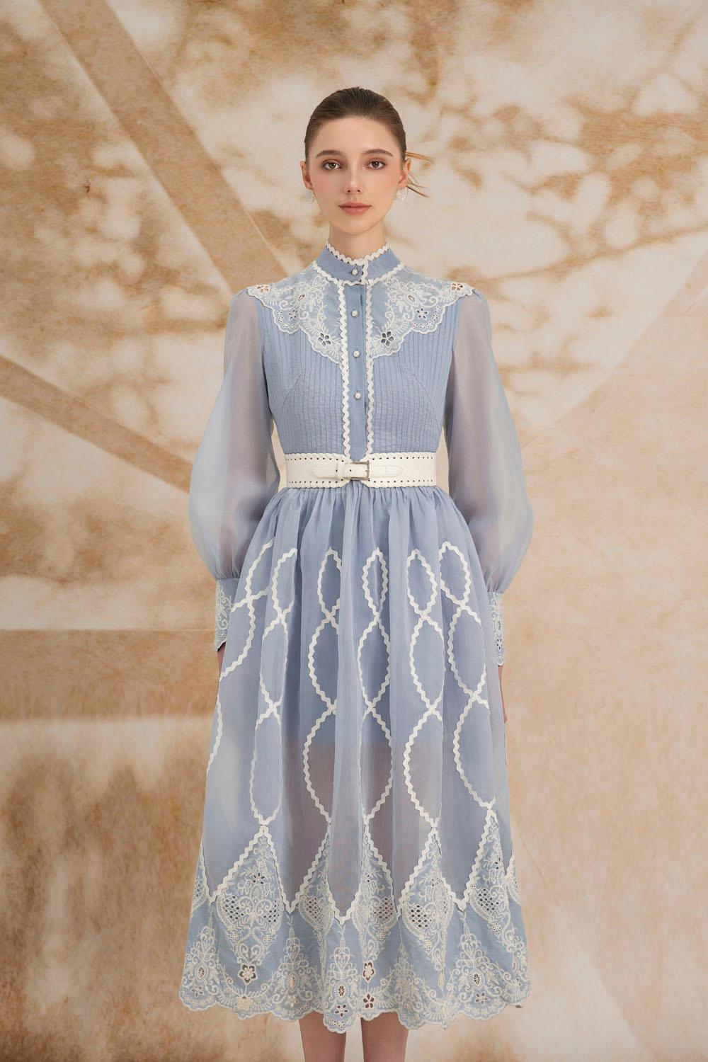 Angelica A-line High Neck Organza Midi Dress - MEAN BLVD