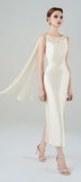 Angelica Pegged Cowl Neck Taffeta Midi Dress - MEAN BLVD