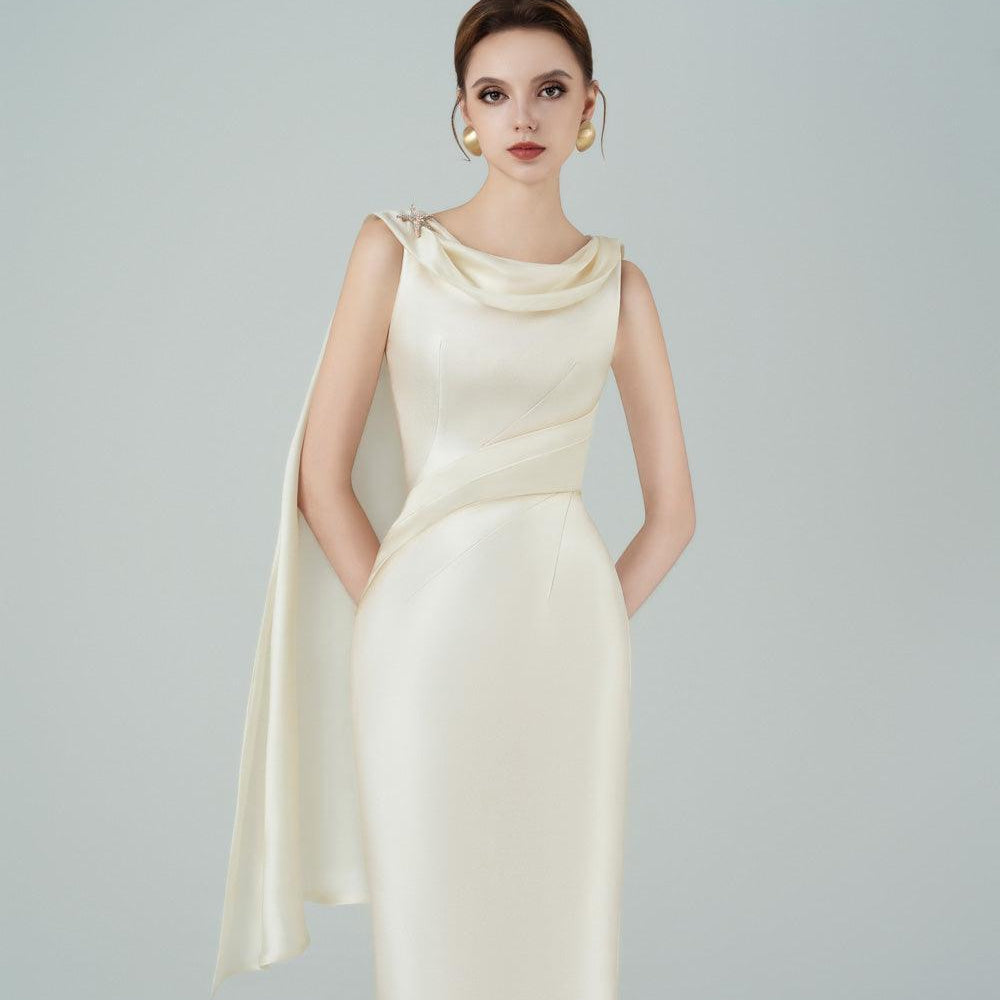 Angelica Pegged Cowl Neck Taffeta Midi Dress - MEAN BLVD