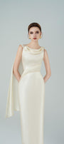 Angelica Pegged Cowl Neck Taffeta Midi Dress - MEAN BLVD