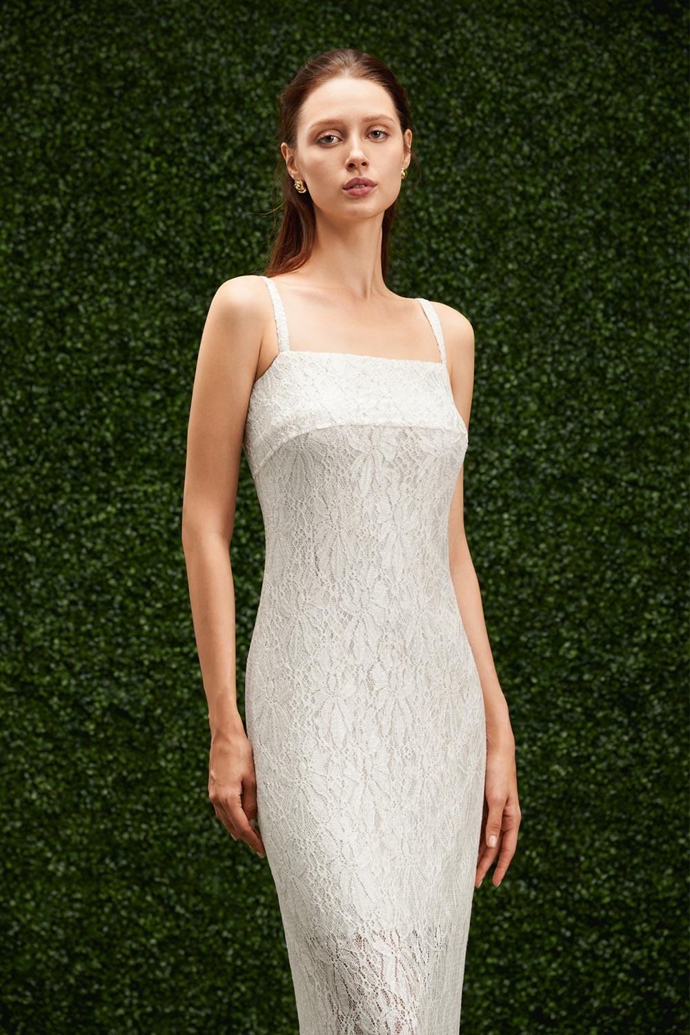 strappy lace midi dress white Mielle Lace Midi Dress White