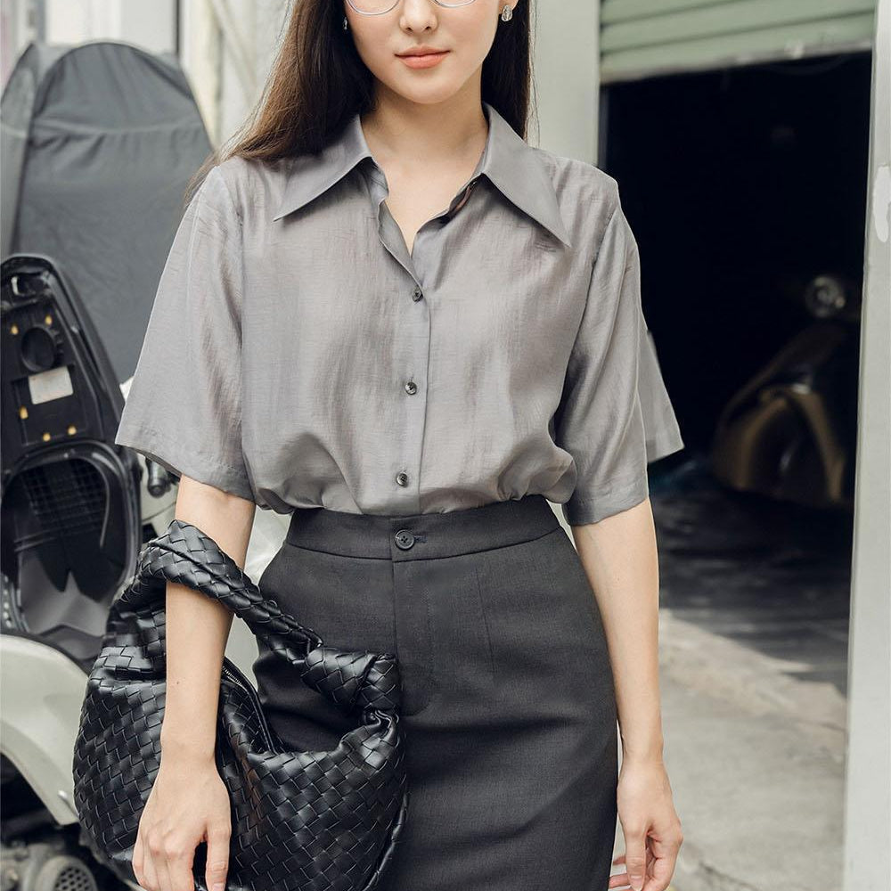 Angie Straight Short Sleeved Silk Shirt - MEAN BLVD