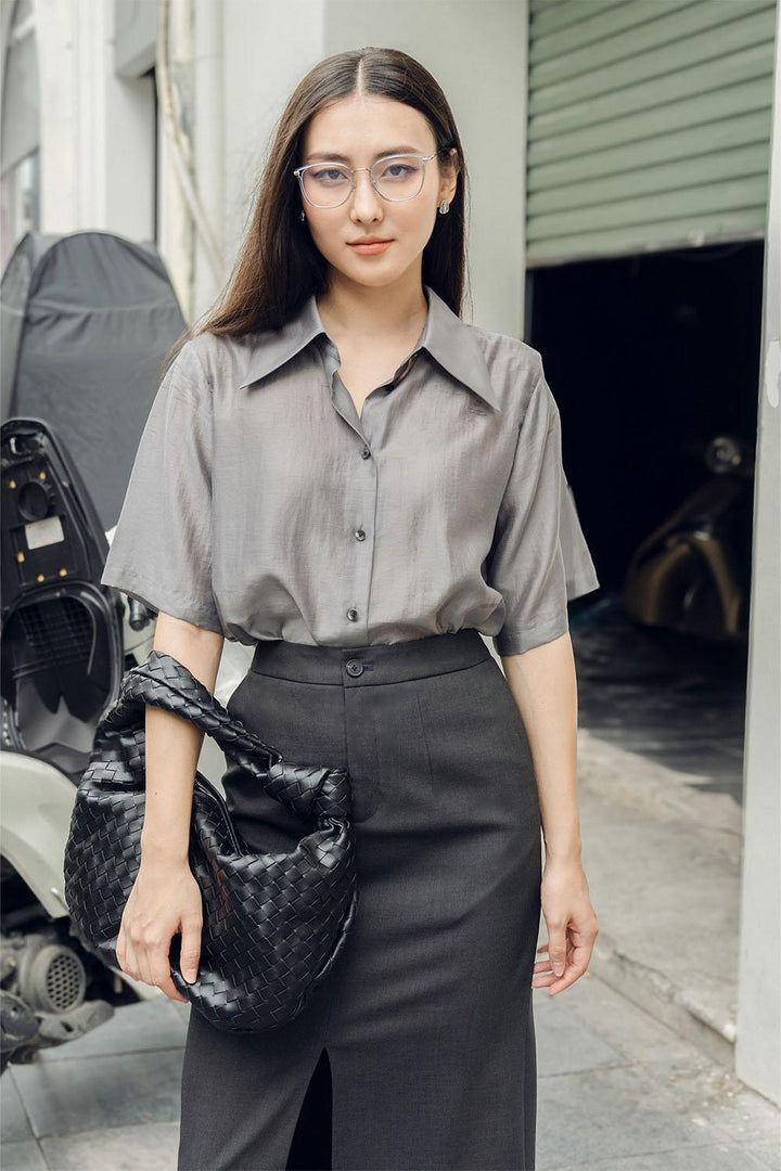 Angie Straight Short Sleeved Silk Shirt - MEAN BLVD