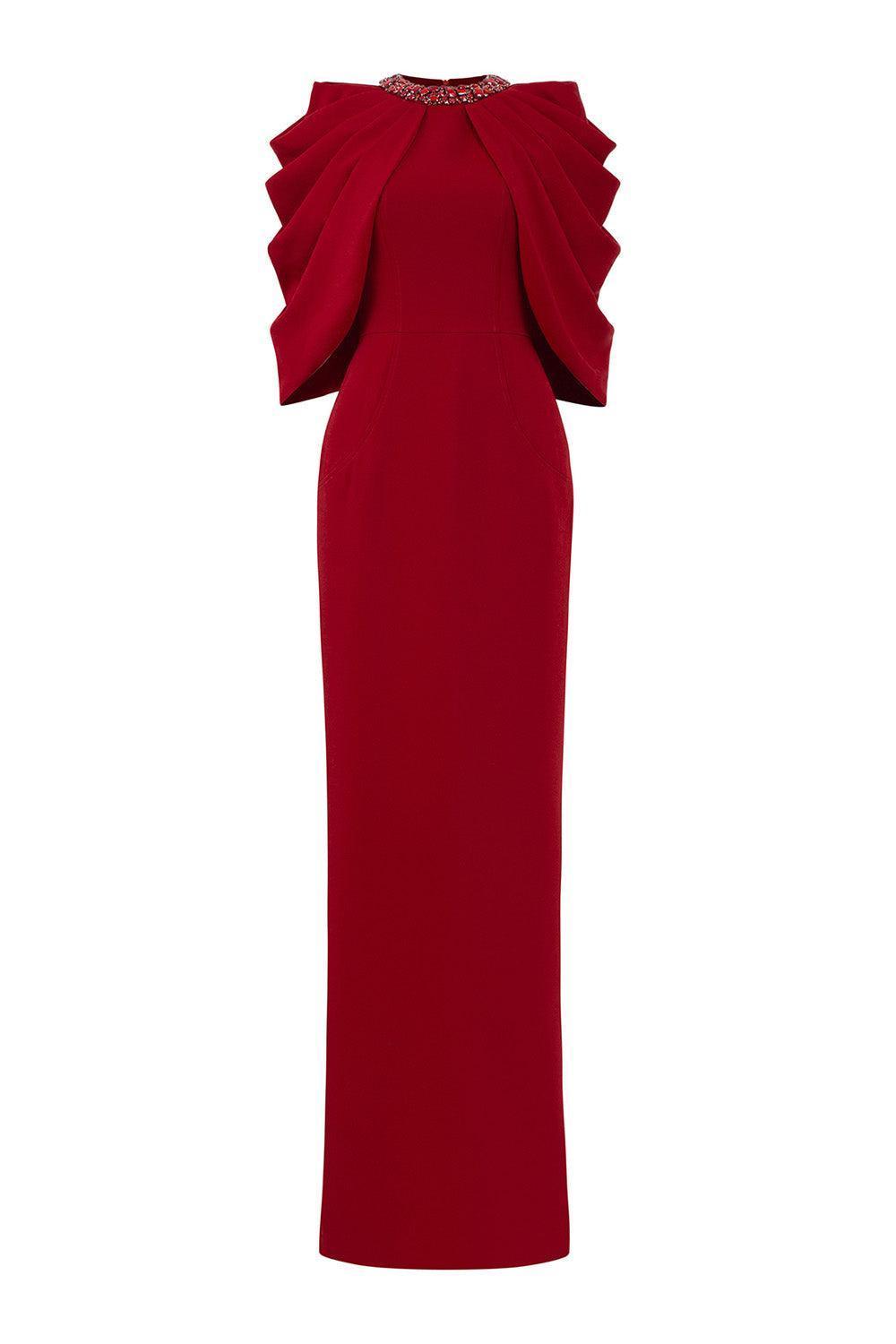 aniyah midi dress Aniyah | Burgundy Slashed-Neck Maxi Dress With Ruched Detailing