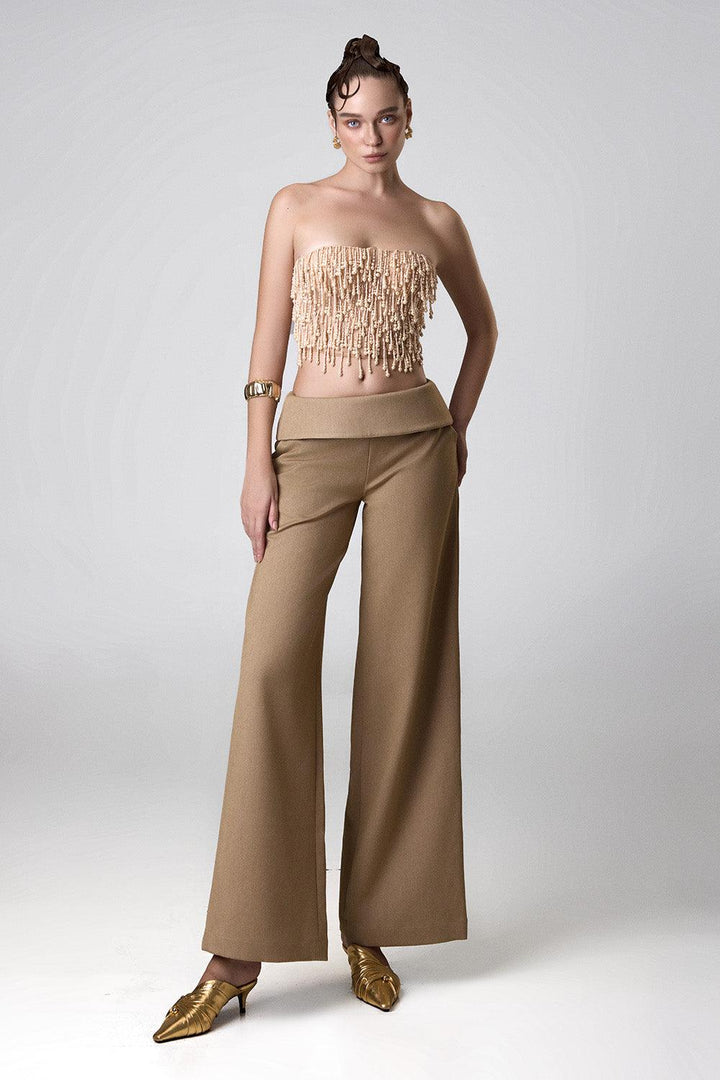 Anna Straight Wide Leg Khaki Floor Length Pants - MEAN BLVD