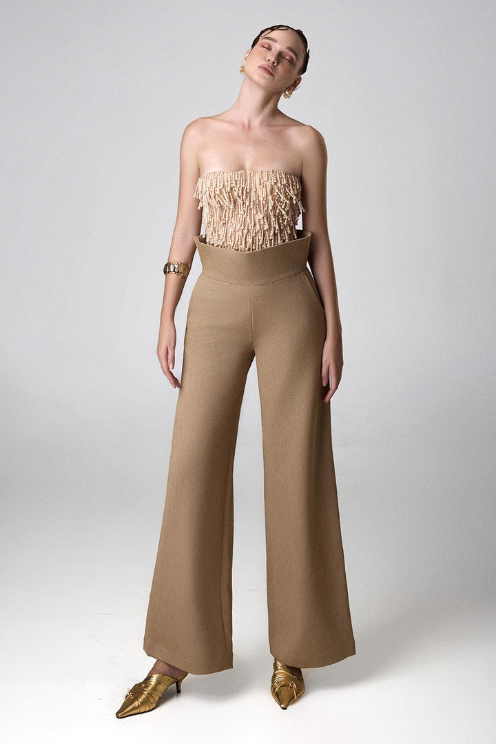 Anna Straight Wide Leg Khaki Floor Length Pants - MEAN BLVD