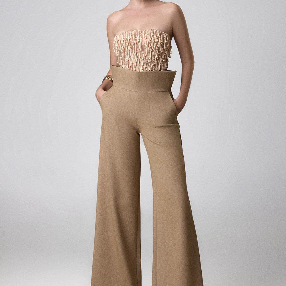 Anna Straight Wide Leg Khaki Floor Length Pants - MEAN BLVD