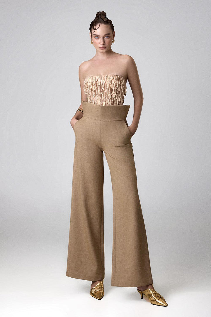 Anna Straight Wide Leg Khaki Floor Length Pants - MEAN BLVD