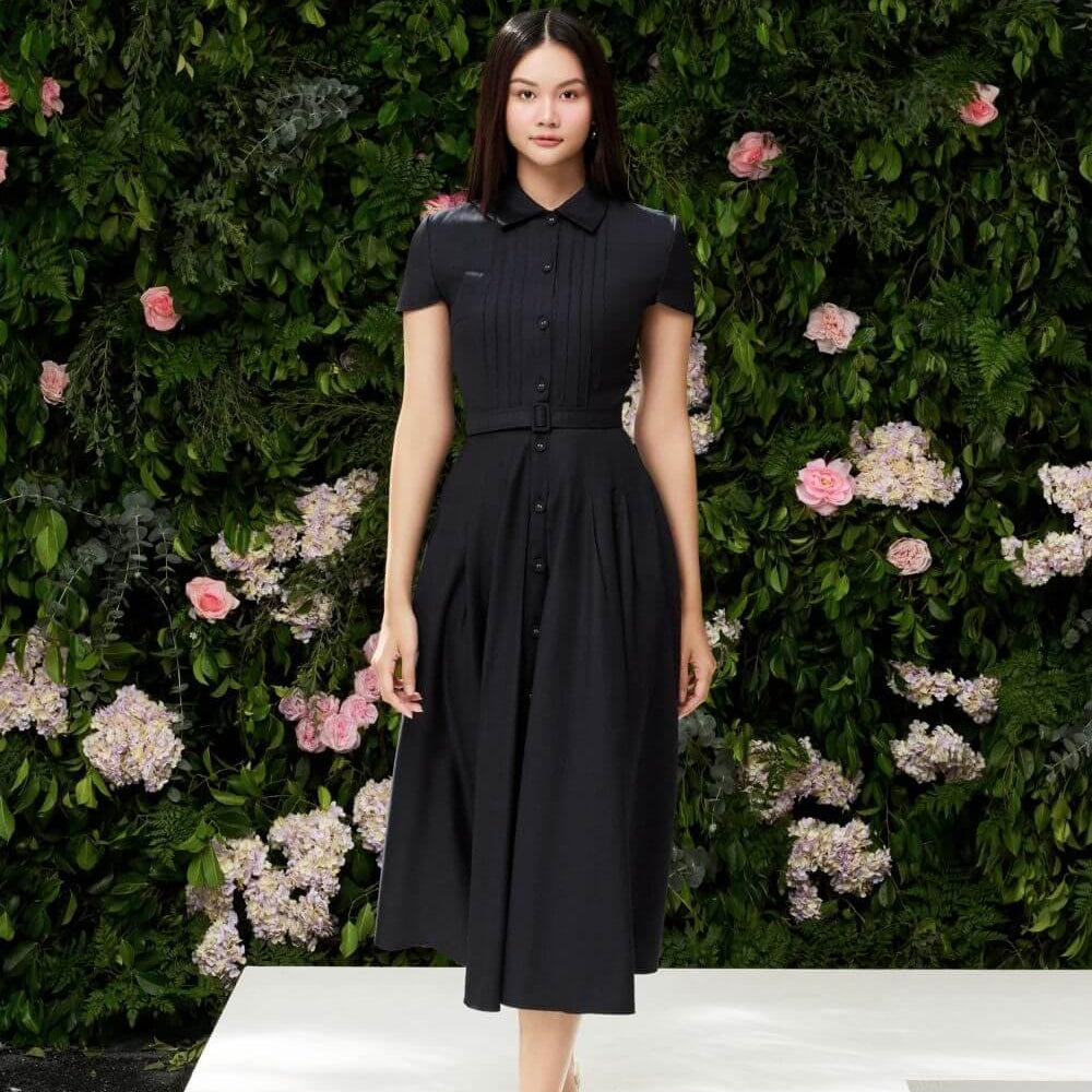 Annabelle A-line Folded Collar Wool Midi Dress - MEAN BLVD