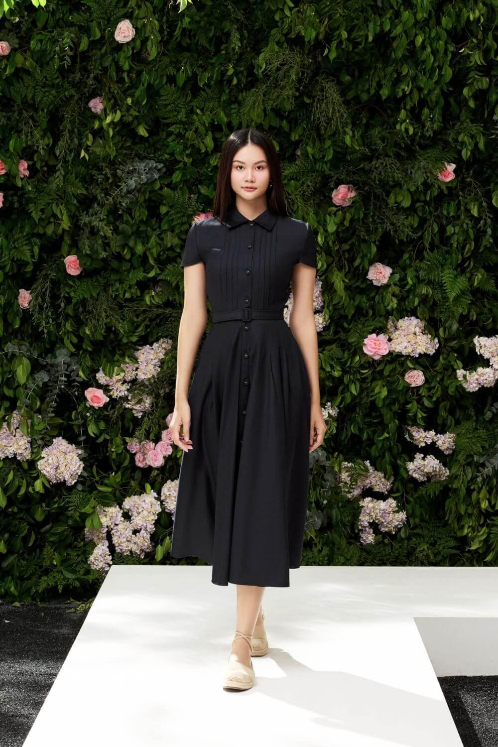 Annabelle A-line Folded Collar Wool Midi Dress - MEAN BLVD