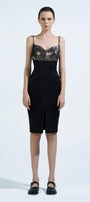 Annalise Bodycon Front Slit Brocade Silk Knee-length Dress - MEAN BLVD