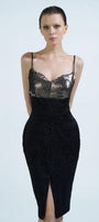 Annalise Bodycon Front Slit Brocade Silk Knee-length Dress - MEAN BLVD