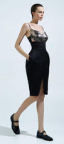Annalise Bodycon Front Slit Brocade Silk Knee-length Dress - MEAN BLVD