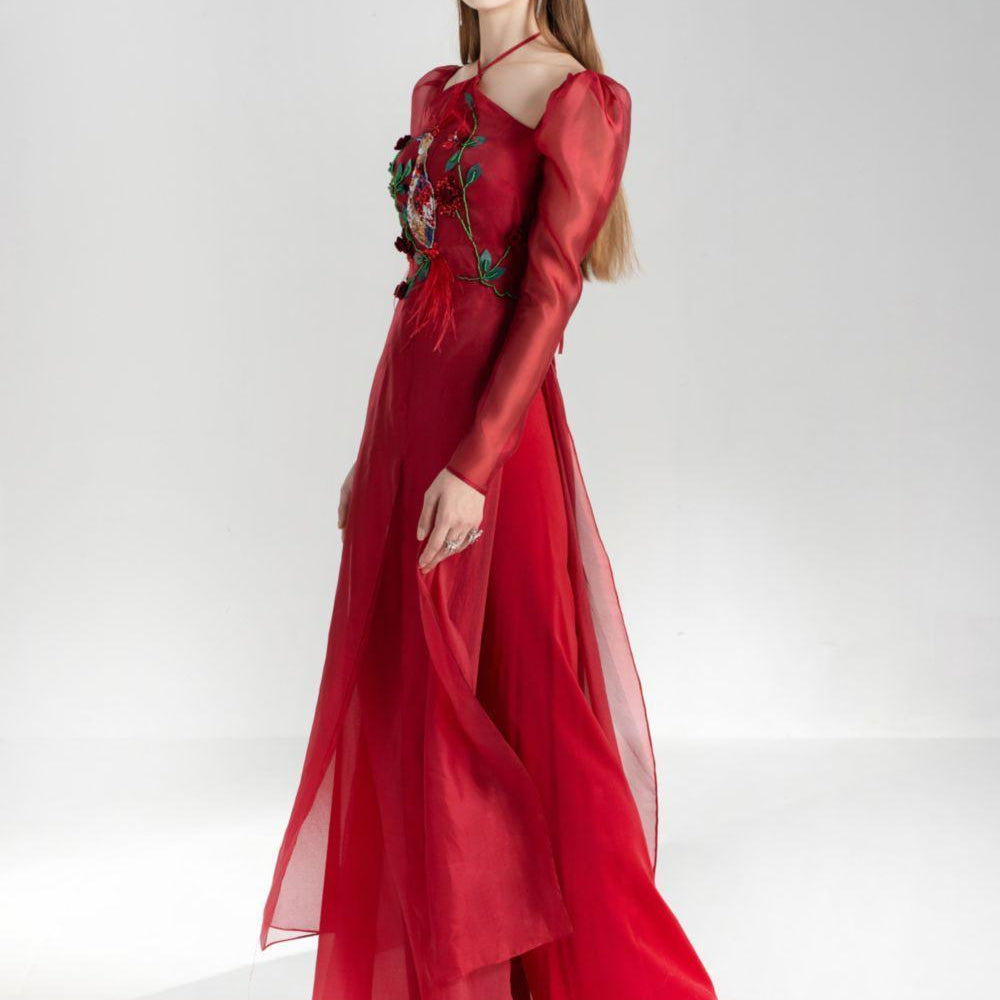 Annie A-line Puffy Sleeved Silk Organza Floor Length Ao Dai - MEAN BLVD