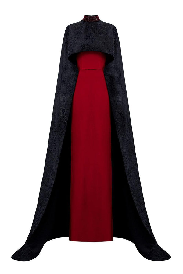 Antonella Sheath Cape Sleeved Silk Floor Length Dress - MEAN BLVD