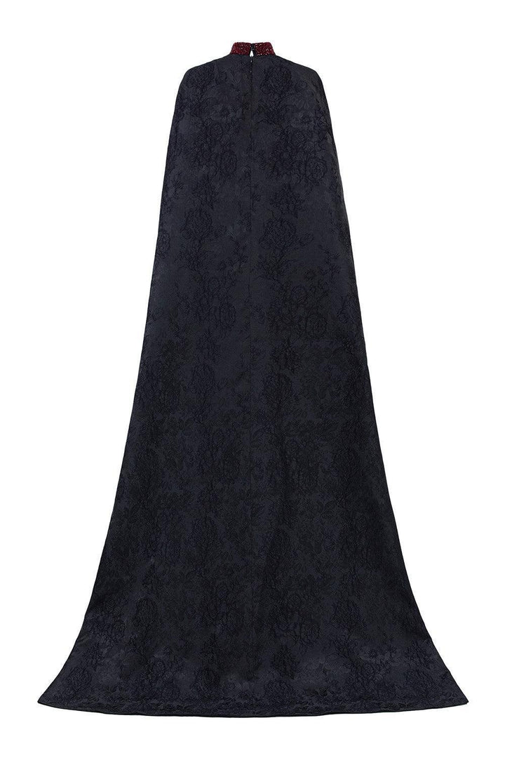 Antonella Sheath Cape Sleeved Silk Floor Length Dress - MEAN BLVD