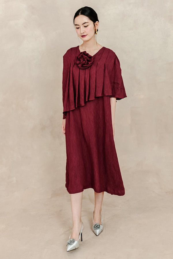 Anya Straight Cape Sleeved Silk Midi Dress - MEAN BLVD
