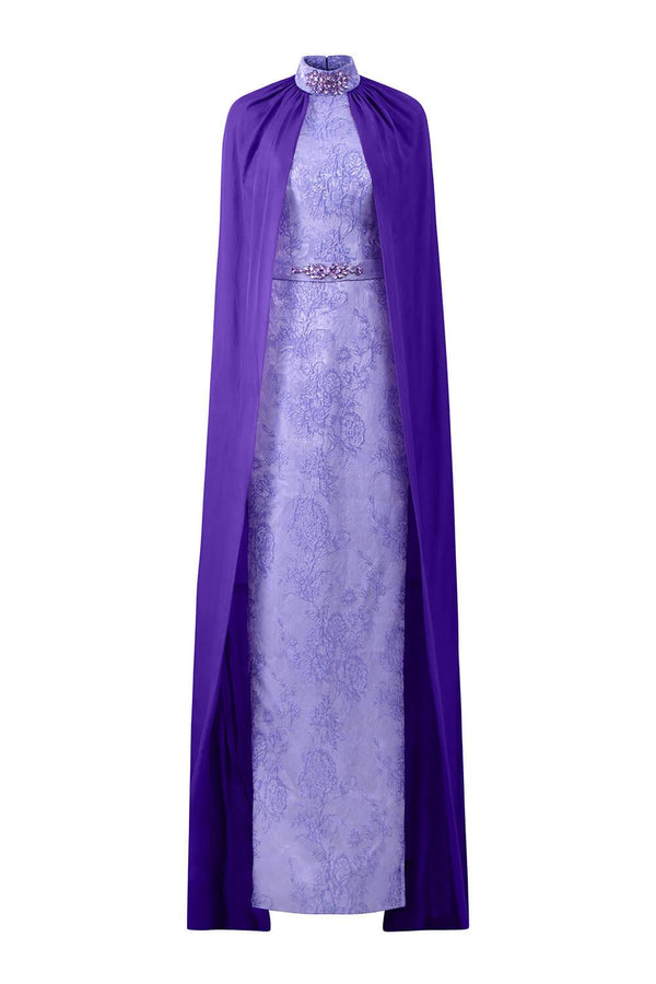 Aphrodite Cape High Neck Jacquard Floor Length Dress - MEAN BLVD