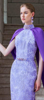 Aphrodite Cape High Neck Jacquard Floor Length Dress - MEAN BLVD