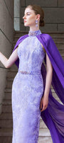 Aphrodite Cape High Neck Jacquard Floor Length Dress - MEAN BLVD