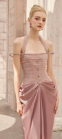 Aphrodite Halter Waist Pleated Satin Floor Length Dress - MEAN BLVD