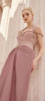 Aphrodite Halter Waist Pleated Satin Floor Length Dress - MEAN BLVD