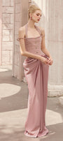 Aphrodite Halter Waist Pleated Satin Floor Length Dress - MEAN BLVD