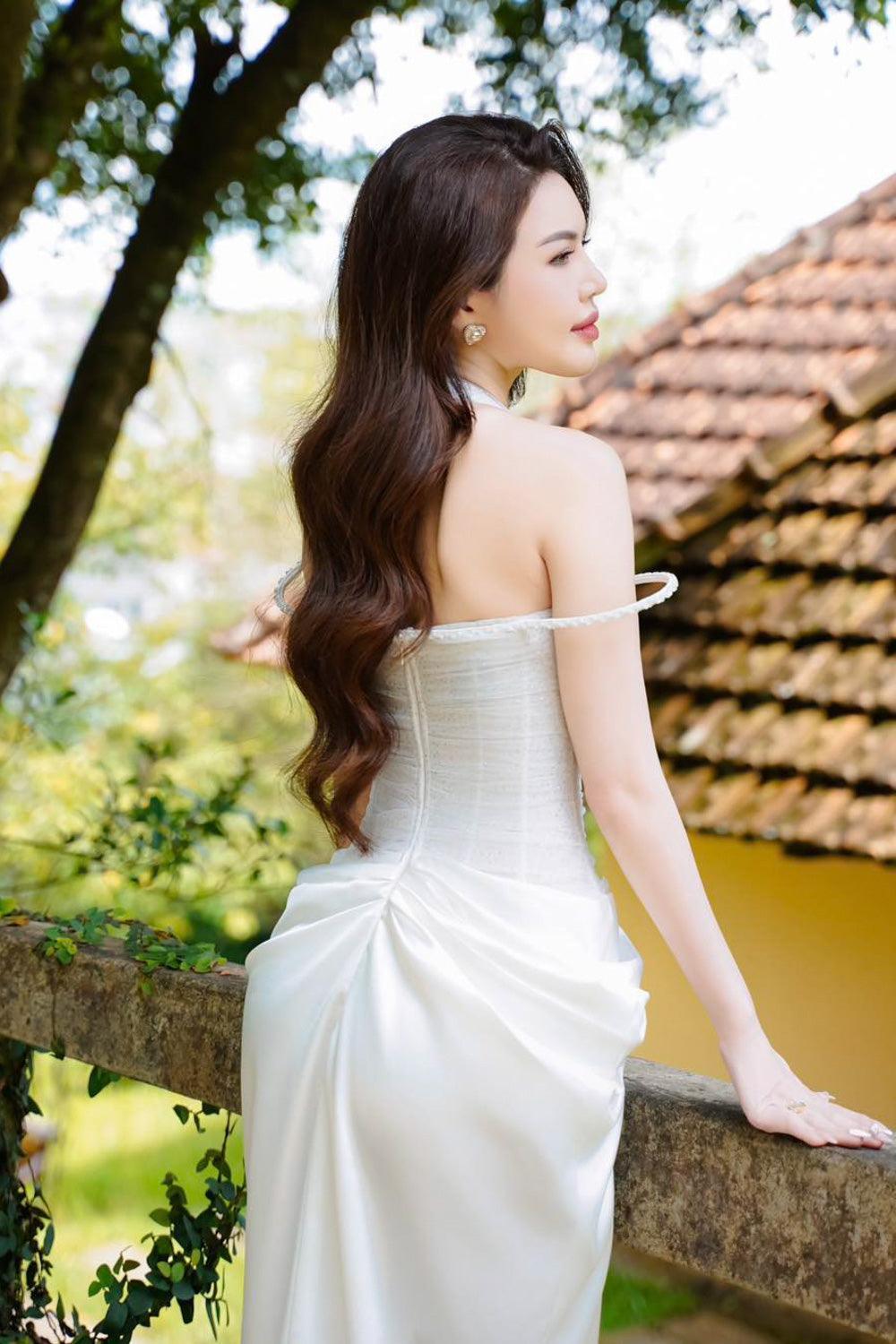 Aphrodite Halter Waist Pleated Satin Floor Length Dress - MEAN BLVD