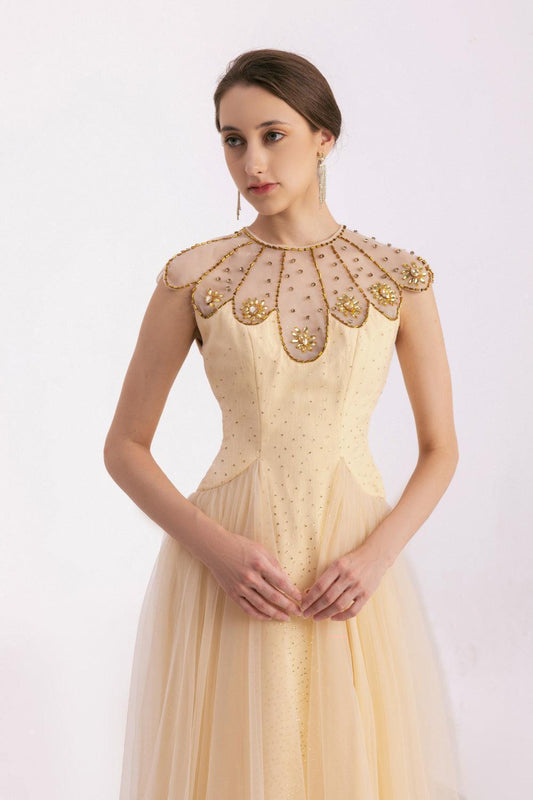 Arabella A-line Gathered Mesh Silk Floor Length Dress - MEAN BLVD