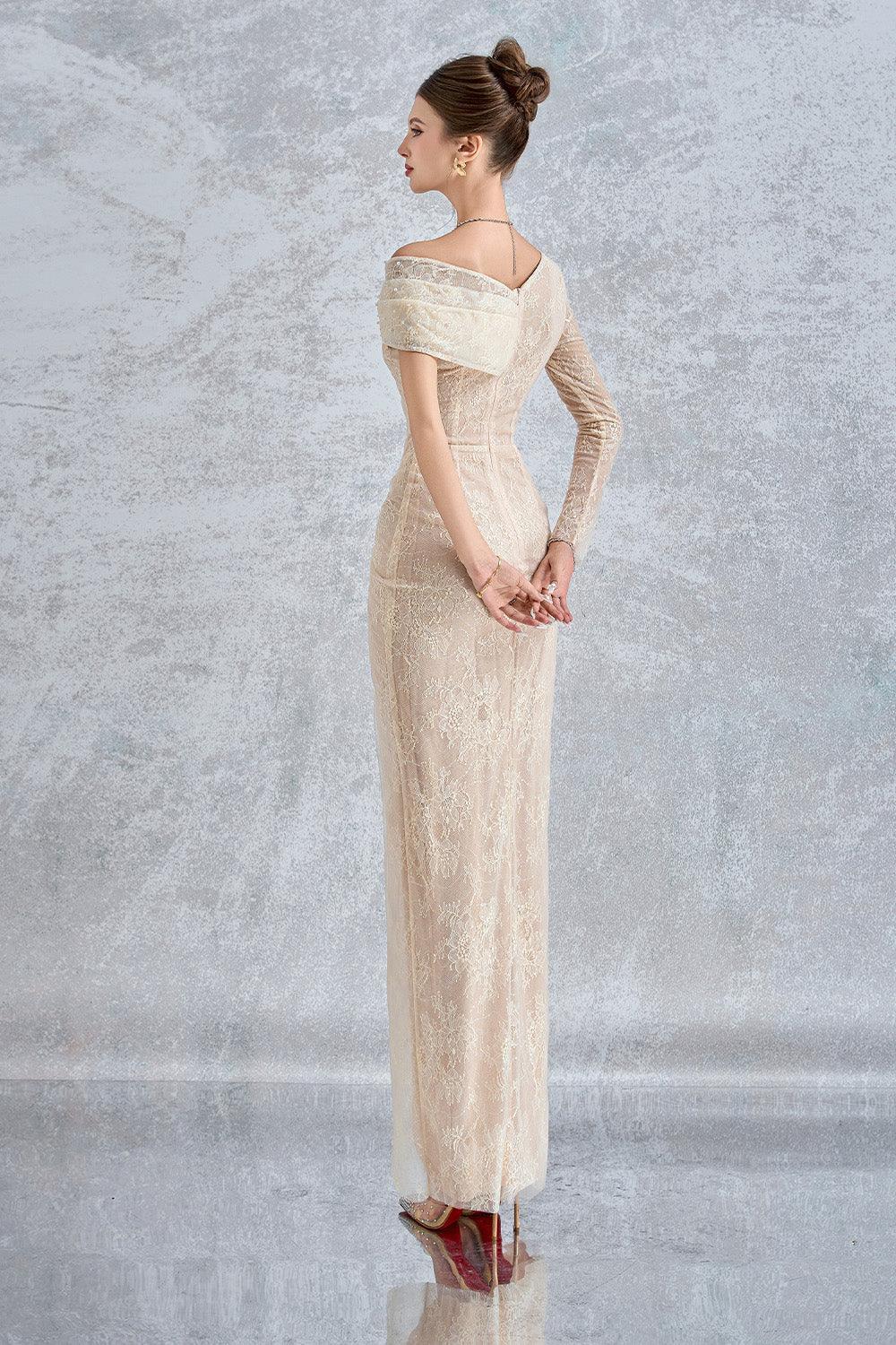 Arcturus Sarong Asymmetric Neck Mesh Lace Floor Length Dress - MEAN BLVD