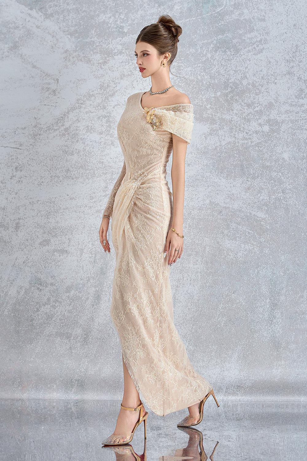 Arcturus Sarong Asymmetric Neck Mesh Lace Floor Length Dress - MEAN BLVD