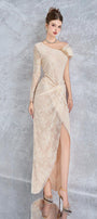 Arcturus Sarong Asymmetric Neck Mesh Lace Floor Length Dress - MEAN BLVD