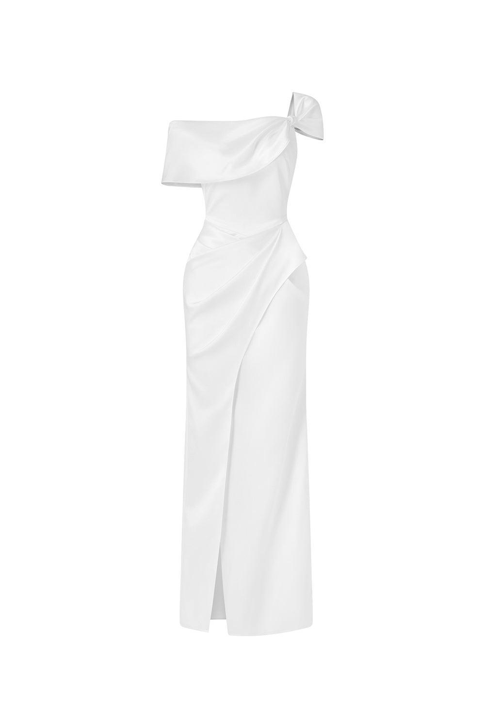 Ariadne Slit Asymmetric Neck Silk Ankle Length Dress - MEAN BLVD