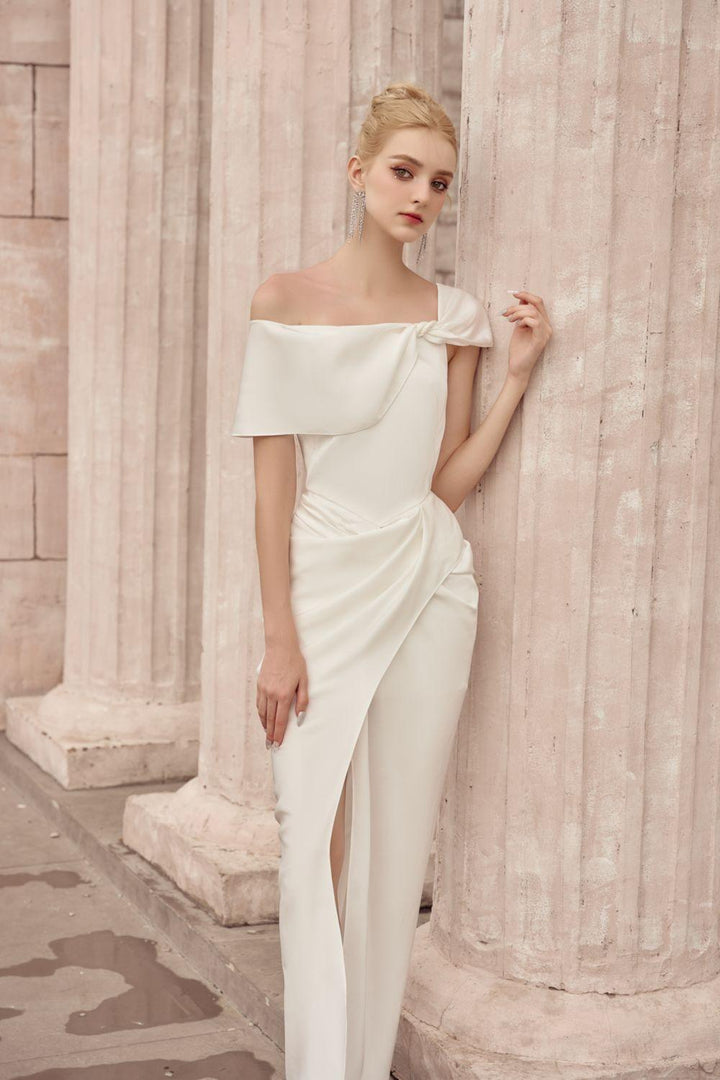 Ariadne Slit Asymmetric Neck Silk Ankle Length Dress - MEAN BLVD