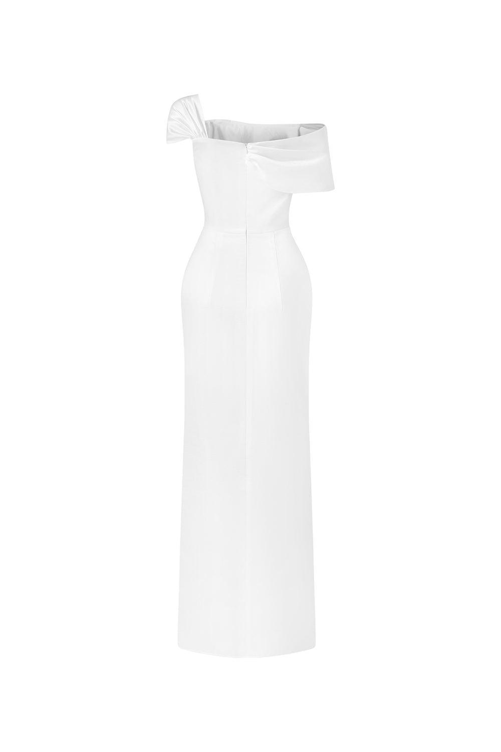 Ariadne Slit Asymmetric Neck Silk Ankle Length Dress - MEAN BLVD