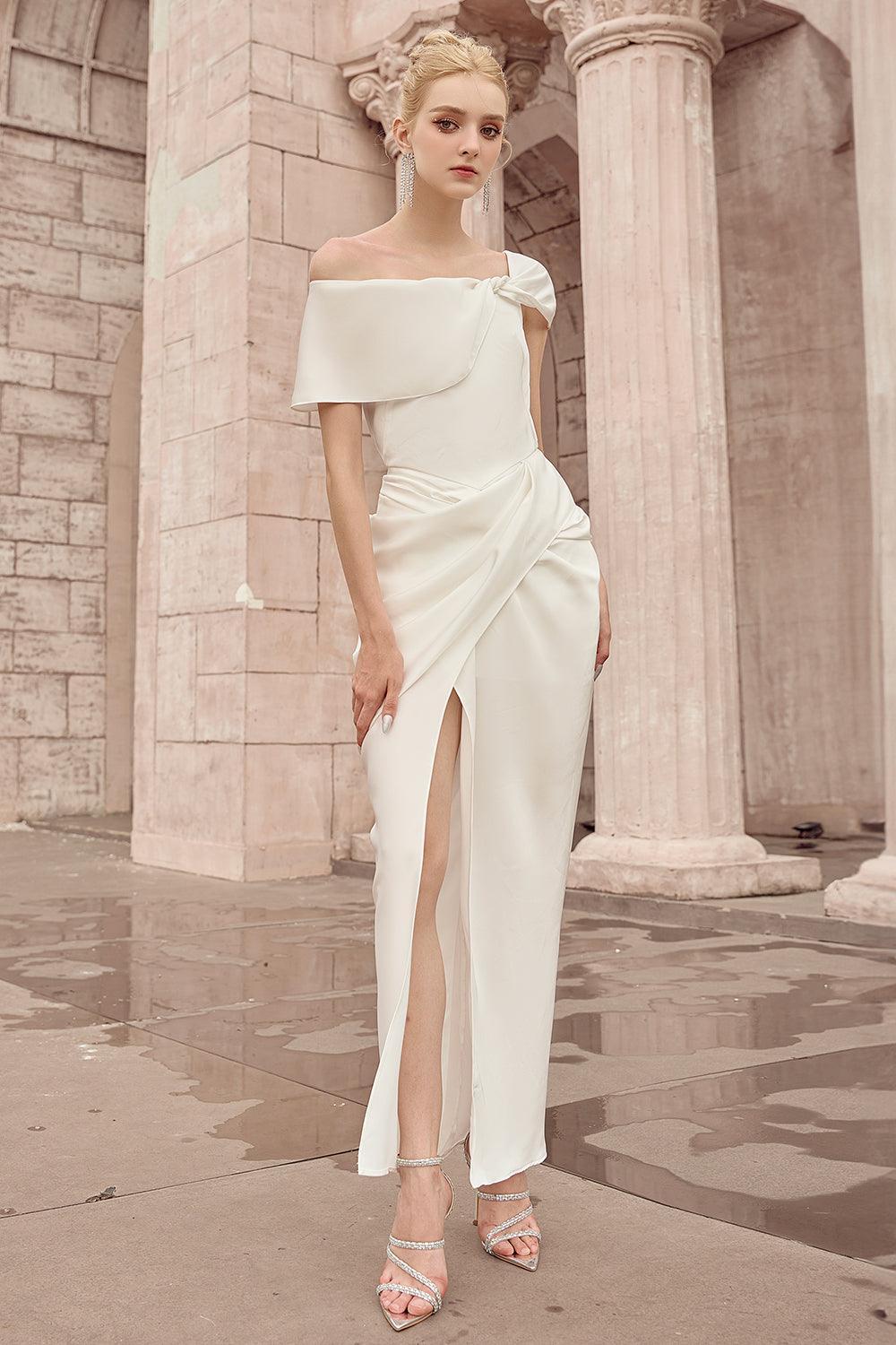 Ariadne Slit Asymmetric Neck Silk Ankle Length Dress - MEAN BLVD