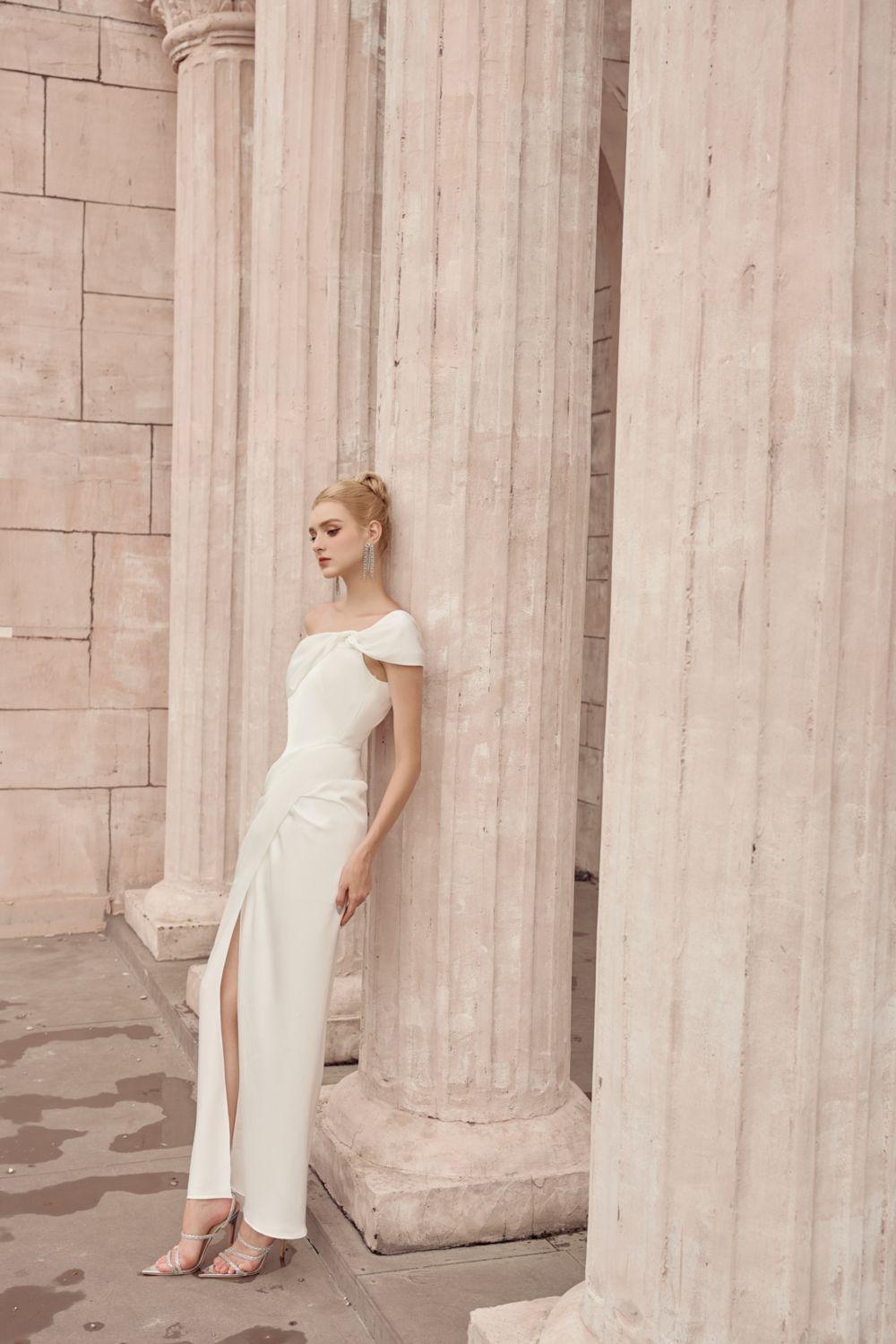 Ariadne Slit Asymmetric Neck Silk Ankle Length Dress - MEAN BLVD