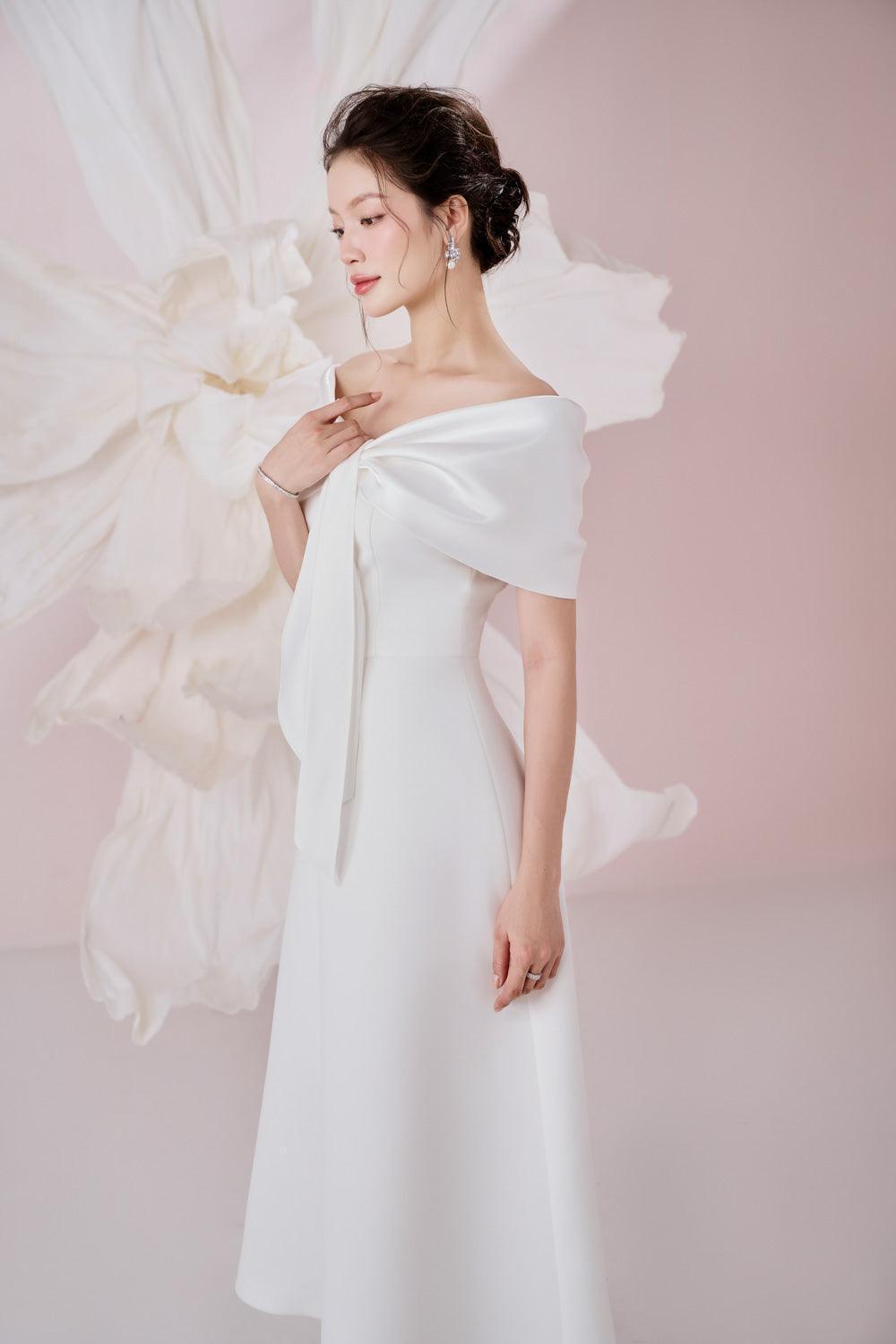 Ariana A-line Off-Shoulder Taffeta Cotton Ankle Length Dress - MEAN BLVD