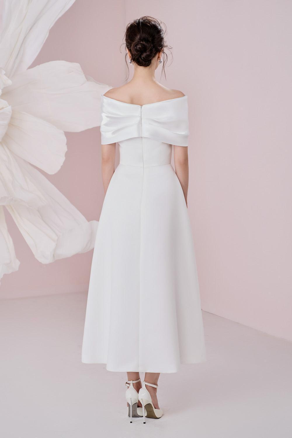 Women's Ariana A-line Off-Shoulder Taffeta Cotton Ankle Length Dress S/M/L/Customize White MEAN BLVD, White / S Women's Ariana A-line Off-Shoulder Taffeta Cotton Ankle Length Dress S/M/L/Customize White MEAN BLVD, White / S