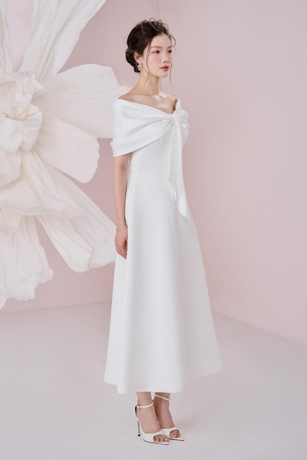 Women's Ariana A-line Off-Shoulder Taffeta Cotton Ankle Length Dress S/M/L/Customize White MEAN BLVD, White / S Women's Ariana A-line Off-Shoulder Taffeta Cotton Ankle Length Dress S/M/L/Customize White MEAN BLVD, White / S
